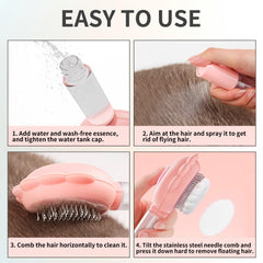 Self-Cleaning Spray Cat Grooming Brush with Release Button