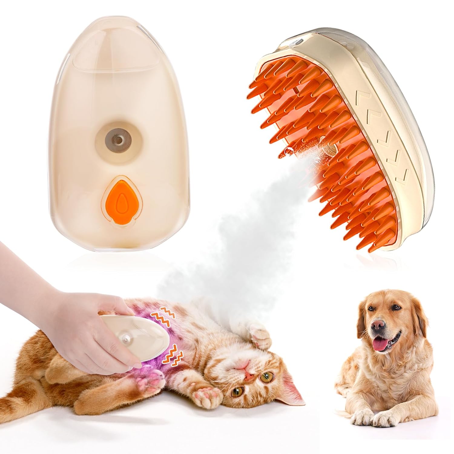 4-in-1 Steam Cat Grooming Brush for Shedding Control