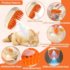 4-in-1 Steam Cat Grooming Brush for Shedding Control