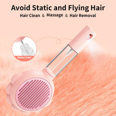 Self-Cleaning Spray Cat Grooming Brush with Release Button